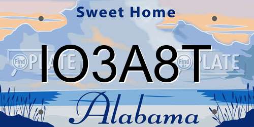 IO3A8T Alabama License Plate