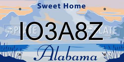 IO3A8Z Alabama License Plate