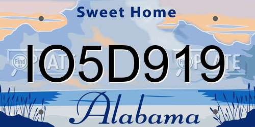 IO5D919 Alabama License Plate