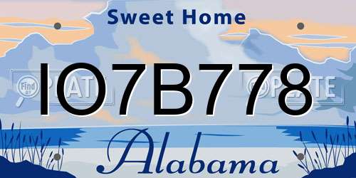 IO7B778 Alabama License Plate