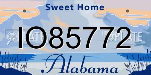 IO85772 Alabama License Plate