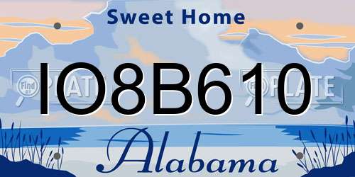 IO8B610 Alabama License Plate