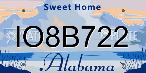 IO8B722 Alabama License Plate