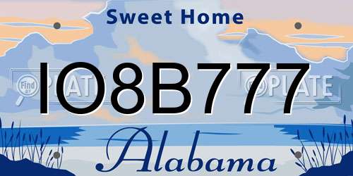 IO8B777 Alabama License Plate