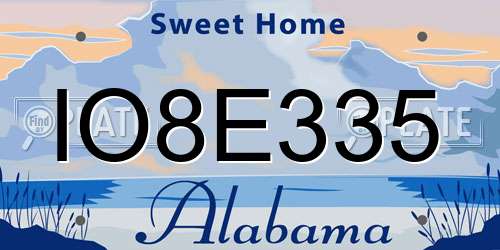 IO8E335 Alabama License Plate