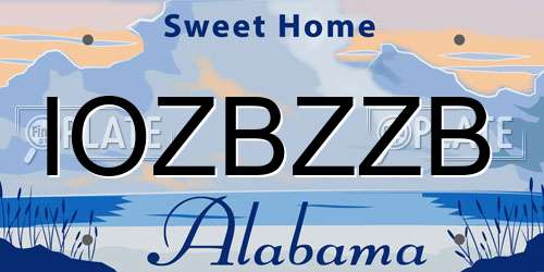 IOZBZZB Alabama License Plate