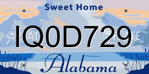 IQ0D729 Alabama License Plate