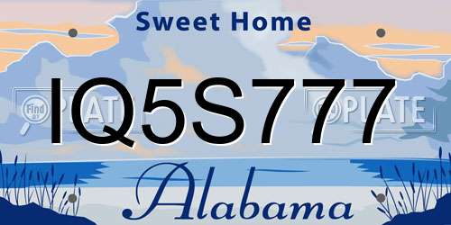 IQ5S777 Alabama License Plate