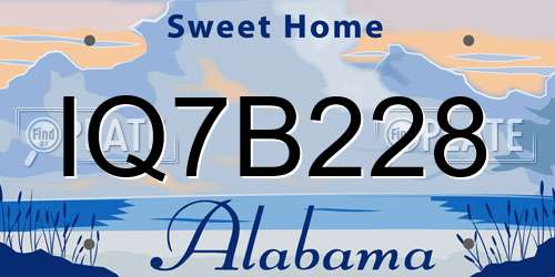 IQ7B228 Alabama License Plate