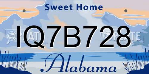 IQ7B728 Alabama License Plate
