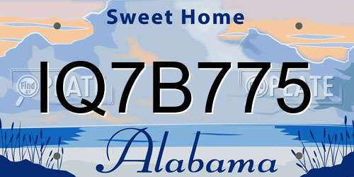 IQ7B775 Alabama License Plate