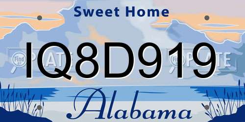 IQ8D919 Alabama License Plate