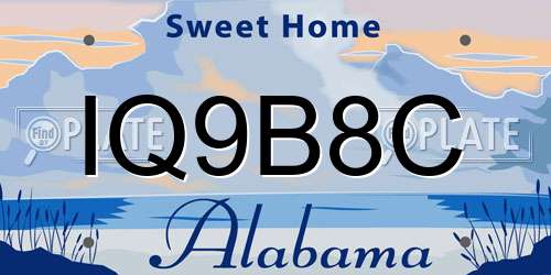 IQ9B8C Alabama License Plate