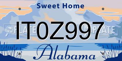 IT0Z997 Alabama License Plate