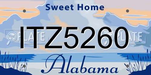 ITZ5260 Alabama License Plate