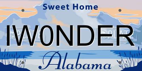 IW0NDER Alabama License Plate