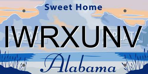 IWRXUNV Alabama License Plate