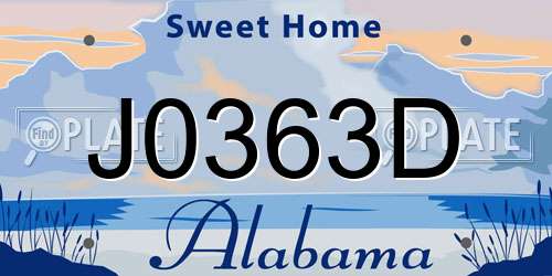 J0363D Alabama License Plate