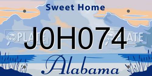 J0H074 Alabama License Plate