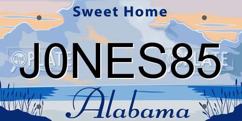 J0NES85 Alabama License Plate
