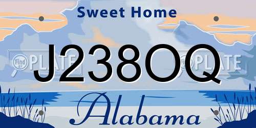 J238OQ Alabama License Plate