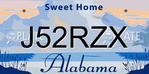 J52RZX Alabama License Plate