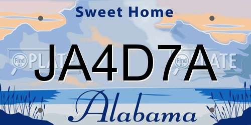 JA4D7A Alabama License Plate
