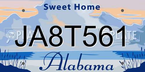 JA8T561 Alabama License Plate