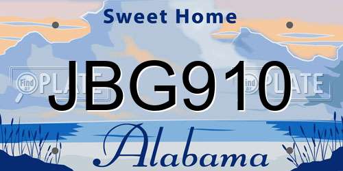 JBG910 Alabama License Plate