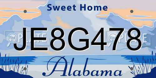 JE8G478 Alabama License Plate