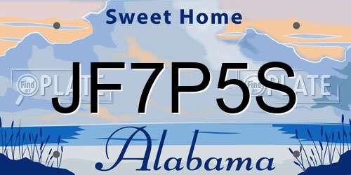 JF7P5S Alabama License Plate