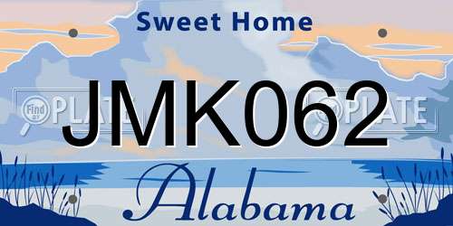JMK062 Alabama License Plate