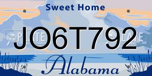 JO6T792 Alabama License Plate