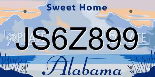 JS6Z899 Alabama License Plate