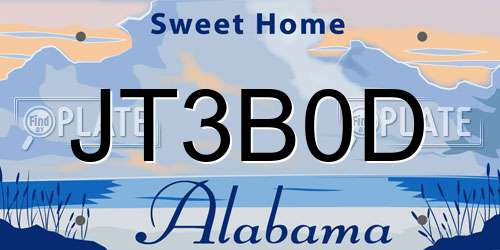 JT3B0D Alabama License Plate
