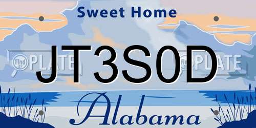 JT3S0D Alabama License Plate