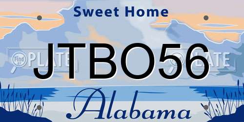 JTBO56 Alabama License Plate