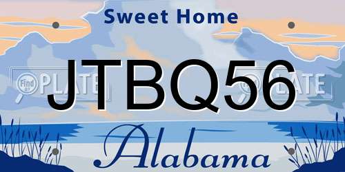 JTBQ56 Alabama License Plate