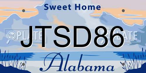 JTSD86 Alabama License Plate