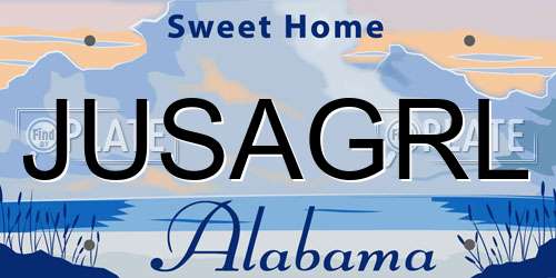 JUSAGRL Alabama License Plate