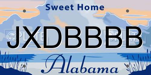 JXDBBBB Alabama License Plate