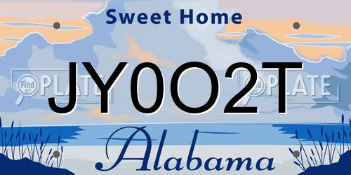 JY0O2T Alabama License Plate