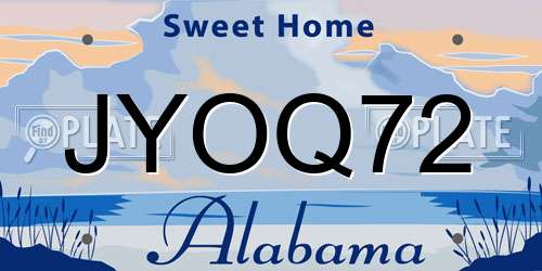 JYOQ72 Alabama License Plate