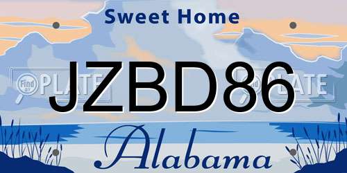 JZBD86 Alabama License Plate