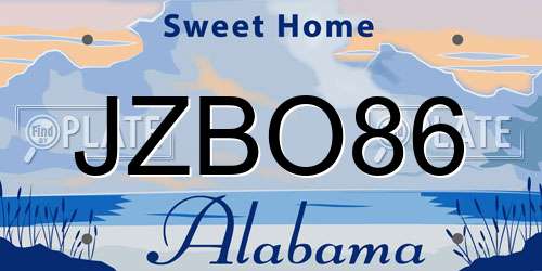 JZBO86 Alabama License Plate