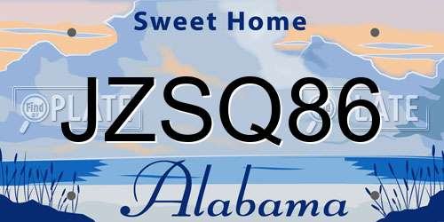 JZSQ86 Alabama License Plate