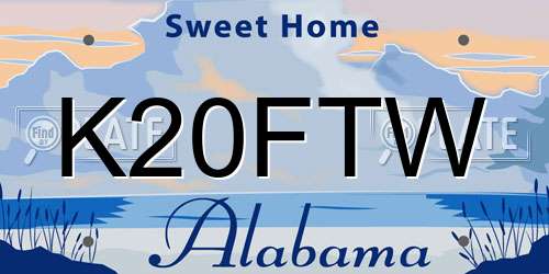 K20FTW Alabama License Plate
