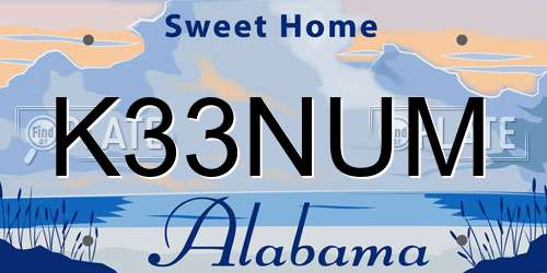K33NUM Alabama License Plate