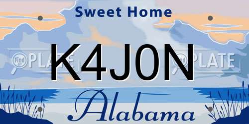 K4J0N Alabama License Plate