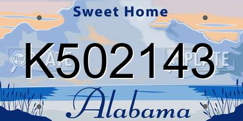 K502143 Alabama License Plate